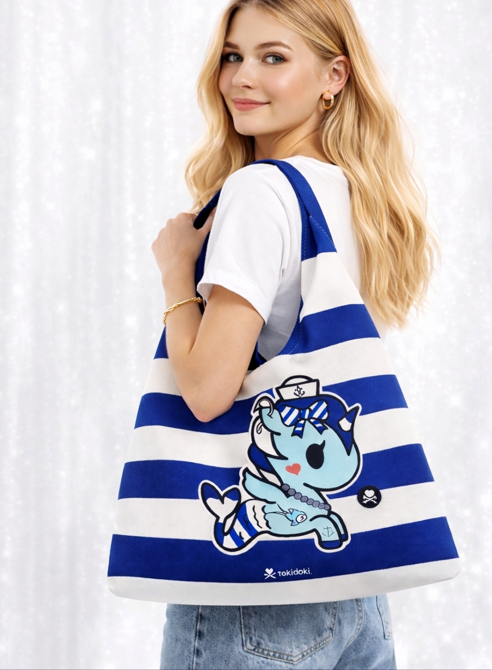 Tokidoki Tote Unicoro Blue White Stripe Canvas Shoulder Bag NWT Limited Edition